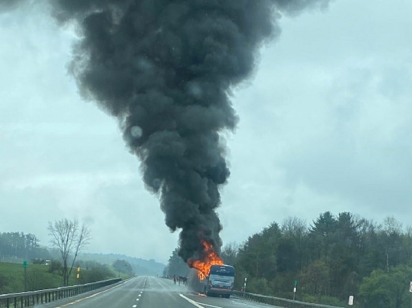State Police: 4 of 42 passengers injured in charter bus fire on I-81 near Whitney Point