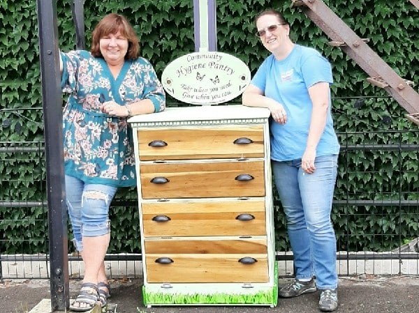 Liz Terwilliger campaign installs Hygiene Pantry outside Mad Hatters in Athens
