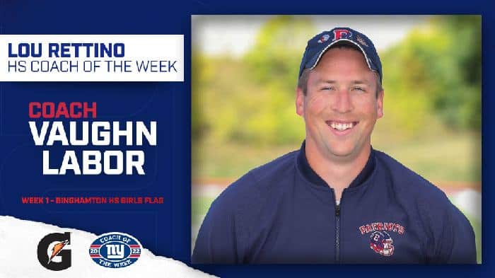 NY Giants recognize Southern Tier girls high school flag football coach for championship
