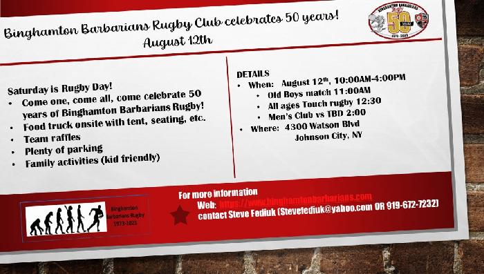Binghamton Barbarians Rugby Club celebrates 50 Years with Saturday event