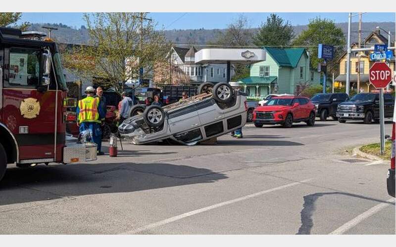 Car flips over in Athens Borough