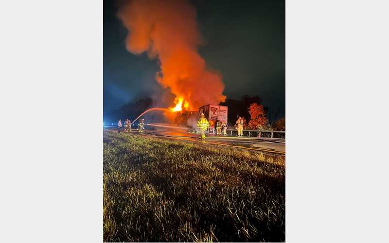 Tractor-trailer fire shuts down I-86