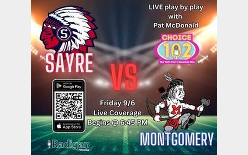 LISTEN LIVE: Sayre takes on Montgomery in an NTL football showdown now!