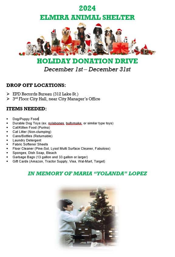 Elmira PD collecting donations for Elmira Animal Shelter