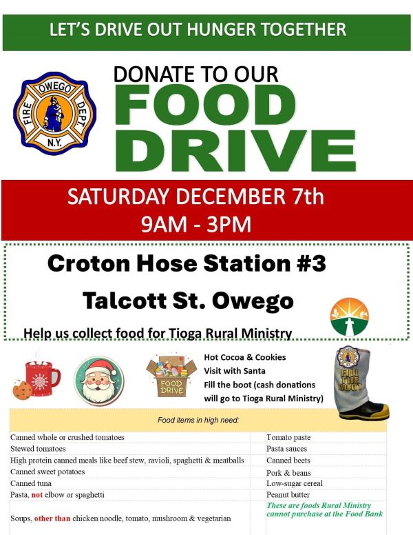 Owego Fire Department holding food drive this weekend