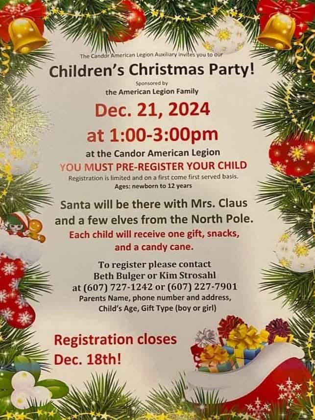 Candor American Legion Auxiliary to host Children’s Christmas Party
