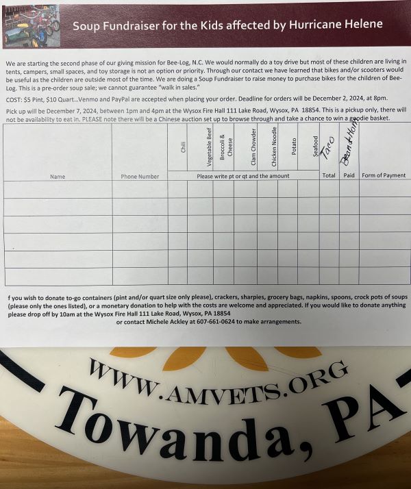 Towanda AMVETS to hold fundraiser for hurricane victims