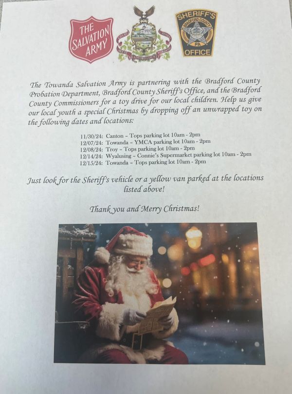 Towanda Salvation Army, commissioners and law enforcement teaming up for toy drive