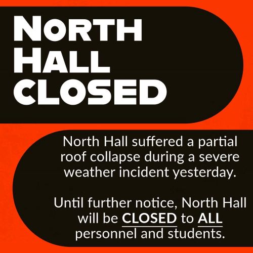 North Hall Library at Mansfield University closed due to partial roof collapse