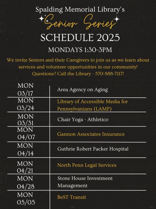 Spalding Memorial Library’s Senior Series continues on Monday