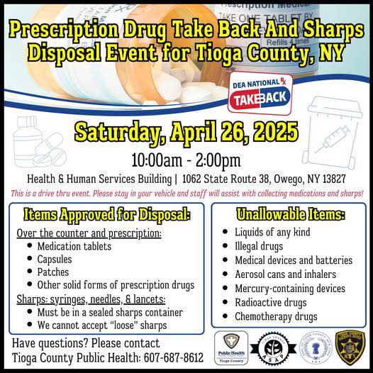 Tioga County Sheriff’s Office, Public Health Department holding drug take back event this weekend