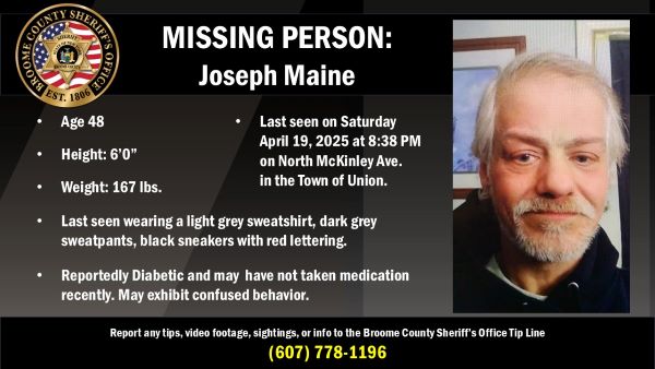 Broome County Sheriff’s Office looking for missing Endicott man