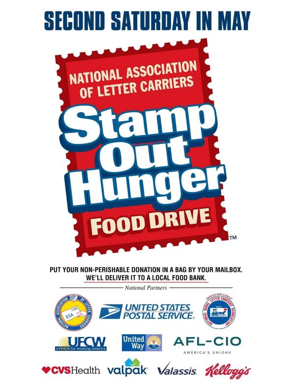 National Association of Letter Carriers holding Stamp Out Hunger Food Drive on Saturday