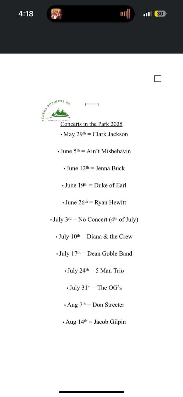 ABA to kick off Concerts in the Park series this Thursday