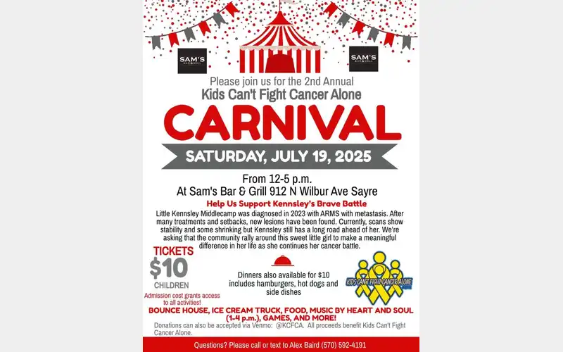Kids Can’t Fight Cancer Alone Carnival returns to Sayre on Saturday