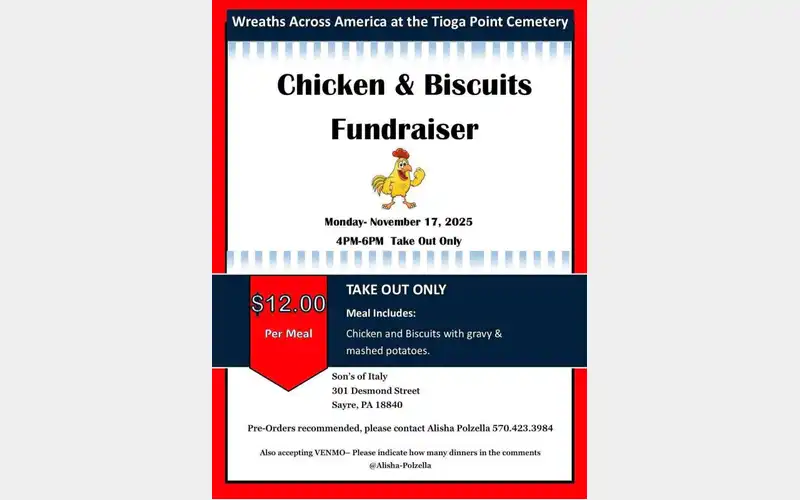 Chicken and biscuits fundraiser for Wreaths Across America set for Monday
