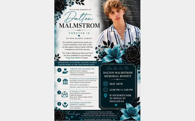 Funeral services, memorial benefit set for Dalton Malmstrom