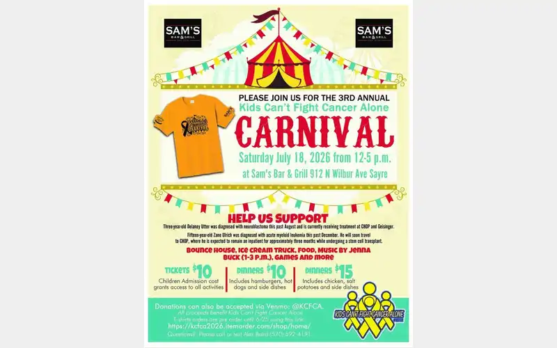 Kids Can’t Fight Cancer Alone Carnival set for next weekend